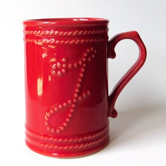 J Initial Cursive  Embossed  Coffee Mug Food Network Red Ceramic Holds 12 oz - Picture 1 of 4